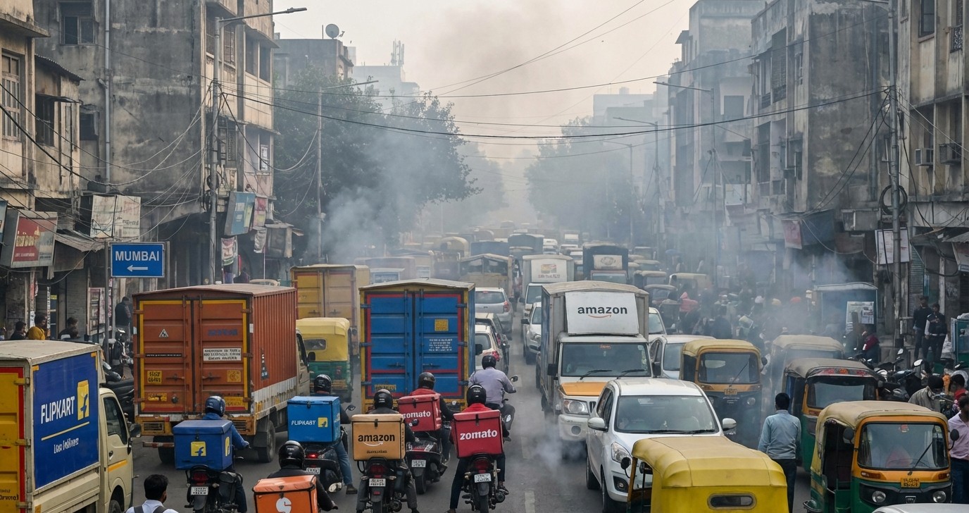 Heavy Indian City Traffic with Delivery Vehicles