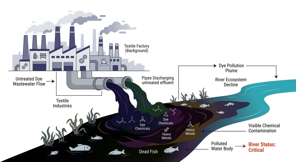 water pollution and dying of fishes and animal due to untreated industrial effluent